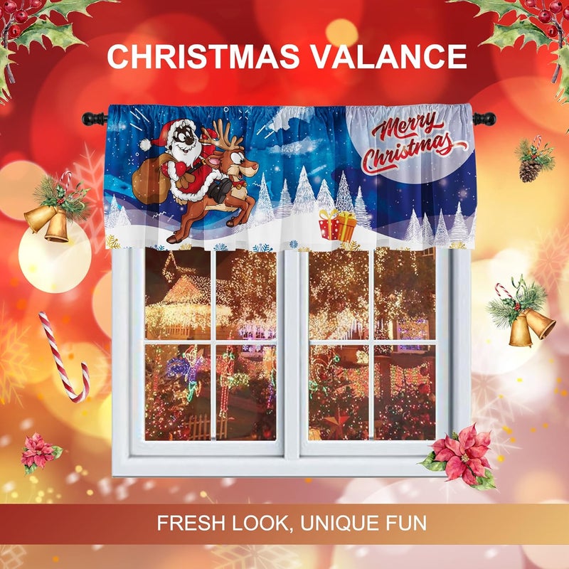 SUNWISHA African-American Father Christmas Santa Claus Windows Valances - Festive Farmhouse Kitchen Short Curtain Valances with Rod Pocket - 52x18inch Xmas Pine Tree Snowy Window Topper Decoratio - Image 5